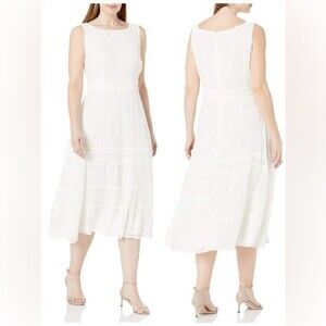 Taylor Women's Sleeveless Round Neck Embroidered Chiffon Midi Dress Plus Size14W